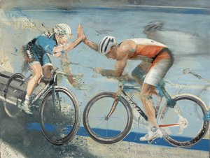 自行车手，2021 年（布面油画） 作者 尼古拉·普奇
