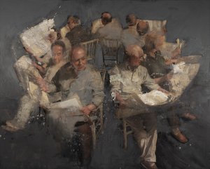每日阅读，2021 年（布面油画） 作者 尼古拉·普奇