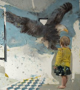 与鹰同行的女孩，2022 年（布面油画） 作者 尼古拉·普奇