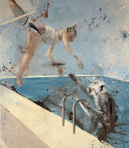 猴子与空中飞人，2021 年（布面油画） 作者 尼古拉·普奇