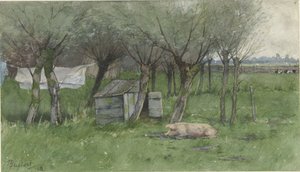 有卧猪的农家庭院 作者 尼古拉斯·巴斯特（Nicolaas Bastert）