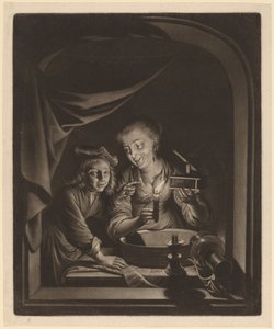 带捕鼠器的女佣 作者 Gerrit Dou 之后的 Nicolaas Verkolje