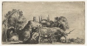 有水井和马车的风景 作者 Rembrandt van Rijn（拒绝归因）