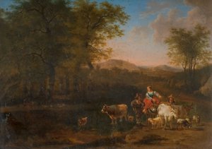 有人物的田园风光，1683年。 作者 尼古拉斯·伯赫姆