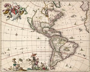 美洲地图，约 1671 年（彩色雕刻） 作者 尼古拉斯·扬斯 (1586 1652) 维舍尔