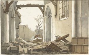 1809 年 5 月 5 日，格拉文赞德教堂倒塌的塔楼 作者 尼古拉斯·洛德维克·潘宁