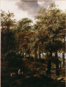 穿过树林的路 作者 尼古拉斯·彼得斯（Nicolaes Pietersz）。 Berchem