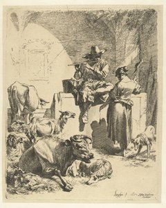 吹笛子的牧羊人和老处女 作者 Justus Danckerts