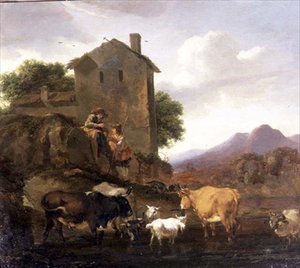 带着牛和羊的牧民 作者 尼古拉斯·彼得斯（Nicolaes Pietersz）。 Berchem
