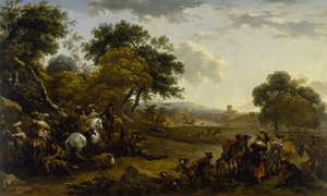 有猎人的风景 作者 尼古拉斯·彼得斯（Nicolaes Pietersz）。 Berchem