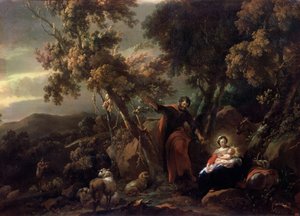 休息一下，飞往17世纪的埃及。 作者 尼古拉斯·彼得斯（Nicolaes Pietersz）。 Berchem