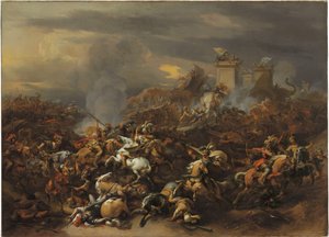 亚历山大与波鲁斯之间的战斗 作者 尼古拉斯·彼得斯（Nicolaes Pietersz）。 Berchem