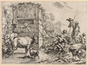 浇水的地方。 作者 尼古拉斯·彼得斯（Nicolaes Pietersz）。 Berchem