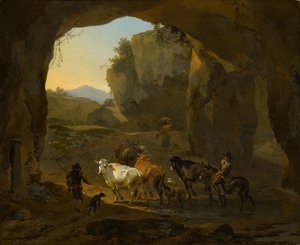 在石窟中的牛郎 作者 尼古拉斯·彼得斯（Nicolaes Pietersz）。 Berchem