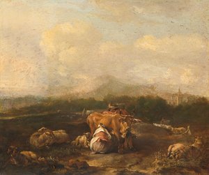 意大利风光与牛群 作者 尼古拉·范·赫尔特（Nicolaes Van Helt）栅栏