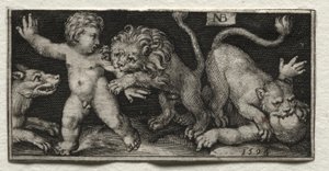 狮子攻击儿童，1594年。 作者 尼古拉斯·德·布鲁因