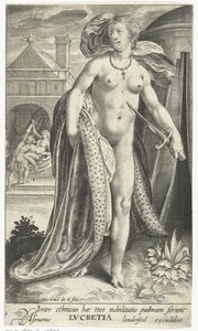 Lucretia met dolk tegen haar borst
Inter ethnicas hae tres nobilitatis palmam ferunt Lvcretia（物上标题） 作者 尼古拉斯·德·布鲁因