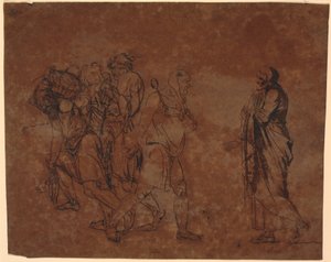 对西莫、索西和奴隶的研究，画面中的这些人物。[西莫向索西娅倾诉]