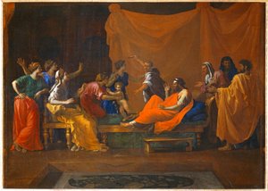 Moise enfant foulant aux pieds la couronne de Pharaon - 婴儿摩西践踏法老的王冠... 作者 尼古拉斯 (attr.to) 普桑