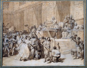 French Revolution: the National Convention decrees the abolition of slavery in the colonies on 4/02/1794 (16 Pluviose An II) in Paris. Ink drawing by Nicolas Andre Monsiau (1754-1837) Sun. 0,26x0,33 m Paris, Musee Carnavalet