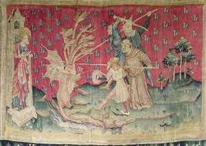 龙与上帝的仆人战斗，没有。 “愤怒的启示录”中的39，1373-87（挂毯） 作者 尼古拉斯·巴塔耶（Nicolas Bataille）