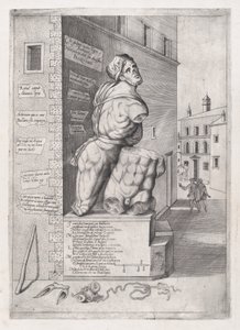 Speculum Romanae Magnificentiae：红衣主教乌尔西诺家中的帕斯金雕像......，16世纪。 作者 尼古拉斯·贝阿特丽泽
