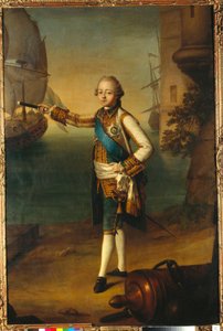 身着海军上将制服的帕维尔-彼得洛维奇大公肖像（1754-1801 年，俄国保罗一世）--尼古拉-本杰明-德拉皮埃尔（1739-1802 年）的油画，布面油画 作者 尼古拉斯·本杰明·德拉皮埃尔