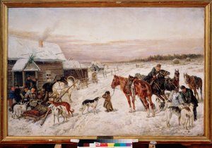 Devant une taverne en hiver (Before a pub in winter) - Peinture de Nikolai Yegorovich Sverchkov (Nicolas Swertschkoff) (1817-1898), huile sur toile 作者 Nicolas Gregorovitch Svertschkoff