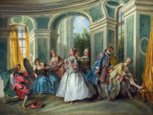 Lancret, Nicolas (1690-1743) 人类的四个时代：青年 布面油画 洛可可约 1735 年法国国家美术馆，伦敦 34,3x45,3 绘画 作者 尼古拉斯·兰克里特（Nicolas Lancret）