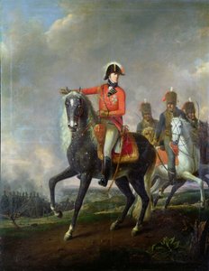 惠灵顿公爵的骑马画象与英国轻骑兵在战场上，1814年