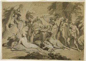 醉酒的西莱纳斯萨蒂尔和仙女 作者 尼古拉斯·普桑（Nicolas Poussin）