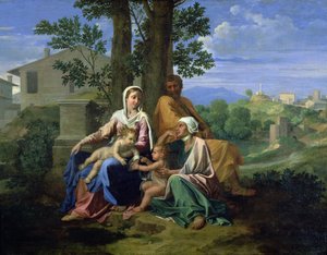SS的神圣家族。约翰，伊丽莎白和婴儿施洗约翰 作者 尼古拉斯·普桑（Nicolas Poussin）