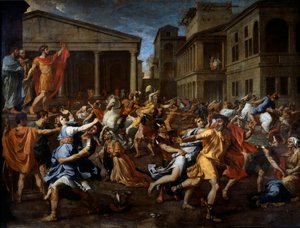 罗马人撤走了沙宾。左侧的Romulus观察现场。尼古拉斯·普桑（Nicolas Poussin）绘画 作者 尼古拉斯·普桑（Nicolas Poussin）