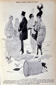 Paris: waste accumulates in the street in front of elegantly dressed people. Illustration of the French press by H. Tournier 作者 尼古拉斯·图尼尔