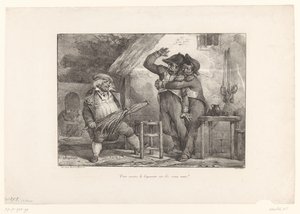 市民在酒馆戏弄两名醉酒士兵
Vous croisez la bayonnette sur les vieux amis！(物体上的标题） 作者 弗朗索瓦·让·维兰
