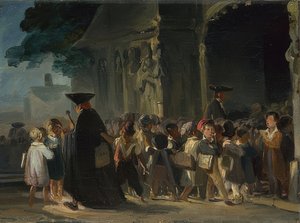 在教堂入口前的孩子。在1817年和1845年之间 作者 亚历山大·加布里埃尔（后）Decamps