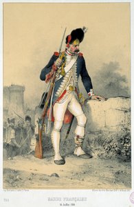 法国卫队成员（1789年7月14日）。尼古拉-图森-沙莱（Nicolas Toussaint Charlet，1792-1845）的雕刻作品