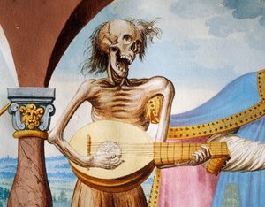死亡演奏曼陀罗，死亡的细节，来自死亡之舞周期的族长和主教，阿尔布雷希特·考 作者 尼克劳斯·曼努埃尔（Niklaus Manuel）
