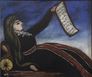 Femme georgienne sur un canape - 坐在沙发上的格鲁吉亚女人 Pirosmani (Pirosmanashvili), Niko (1862-1918)。 油布上的油，尺寸：99x106