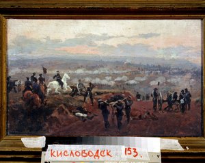 进攻青山--克里米亚战争插曲（1853-1856 年）--尼古拉-德米特里耶维奇-德米特里耶夫-奥伦堡斯基（Dmitriev-Orenburgski 或 Dmitriev Orenburgsky 或 Dmitriev-Orenburgsky）（1837-1898 年）的作品，木板油画