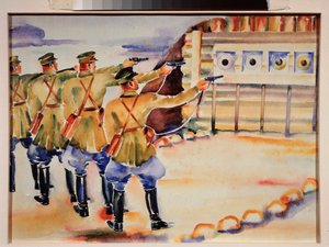 打靶场 - 尼古拉-德米特里耶维奇-普罗霍罗夫（1896-1942）作品，纸上水彩，约1930年 - 俄罗斯艺术，20世纪，苏联艺术 - 地区艺术博物馆 作者 尼古拉·德米特里耶维奇·普罗霍罗夫