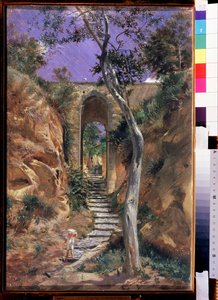 "Le pont de Vico (Corse ?)".Peinture de Nikolai Ge (Gay) (1831-1894) 1858 Dim.45.5x30 厘米 国立特列季亚科夫画廊，莫斯科