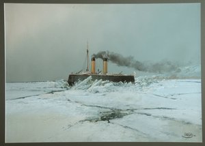 Le navire brise glace russe Iermak (Icebreaker Yermak) - Oeuvre de Nikolai Nikolayevich Karasin (1842-1908), aquarelle et blanc sur papier (45.4x76 cm)