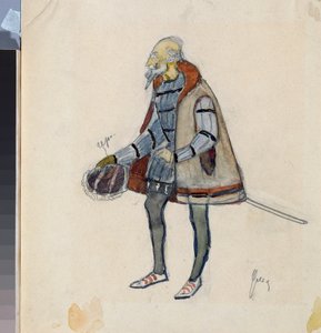 Costume preparatoire, le baron avare, pour la piece de theatre "Le chevalier avare" de Alexandre Pouchkine (1799-1837) (Costume design for the theatre play The Miserly Knight by A Pushkin) - Oeuvre de Nikolai Pavlovich Ulyanov (Oulianov) (1875-1949), cra