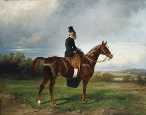 Seymourina Poirson的骑马肖像，内斯·卡斯伯特森，1863年