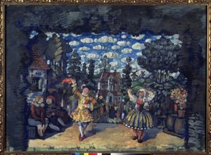 陶勒维尔特酒店。Mikhail Kuzmin（1875-1936 年）创作的戏剧《荷兰女人丽莎》的筹备装饰。尼古拉-尼古拉耶维奇-萨普诺夫（Sapunov）（1880-1912 年）的作品，纸板上的蛋彩画