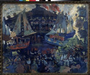 Manege（旋转木马）。Oeuvre de Nikolai Nikolayevich Sapunov (Sapounov) (1880-1912)，纸盒上的钢笔画。