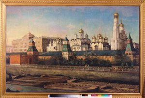 莫斯科克里姆林宫景色。尼古拉-伊万诺维奇-波德克柳奇尼科夫（1813-1877 年）的画作，布面油画。19 世纪俄罗斯艺术。莫斯科克里姆林宫国家联合博物馆中心。 作者 尼古拉·伊万诺维奇·波克柳奇尼科夫