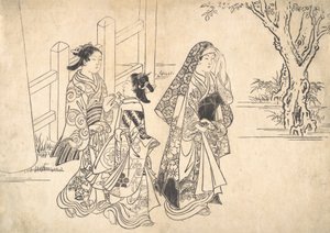 一个宫女后面跟着两个女侍者，约1690-1751年。