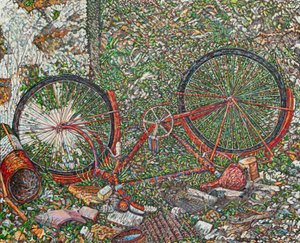 阿方索的蓝色自行车，2024 年（亚麻布油画） 作者 诺埃尔·潘恩